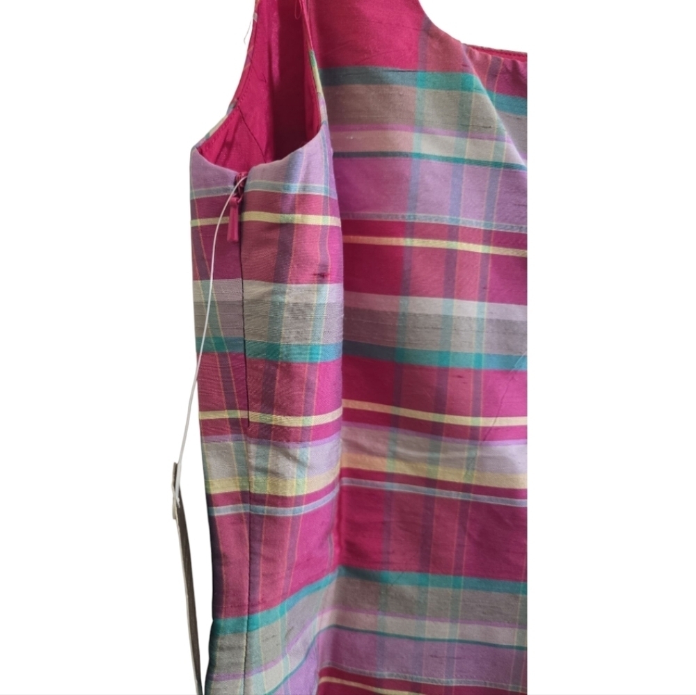 NWT Ralph Lauren Silk Dress Plaid Madras Sheath Pink Square Neck 90s Y2K Size 4 - Picture 4 of 7